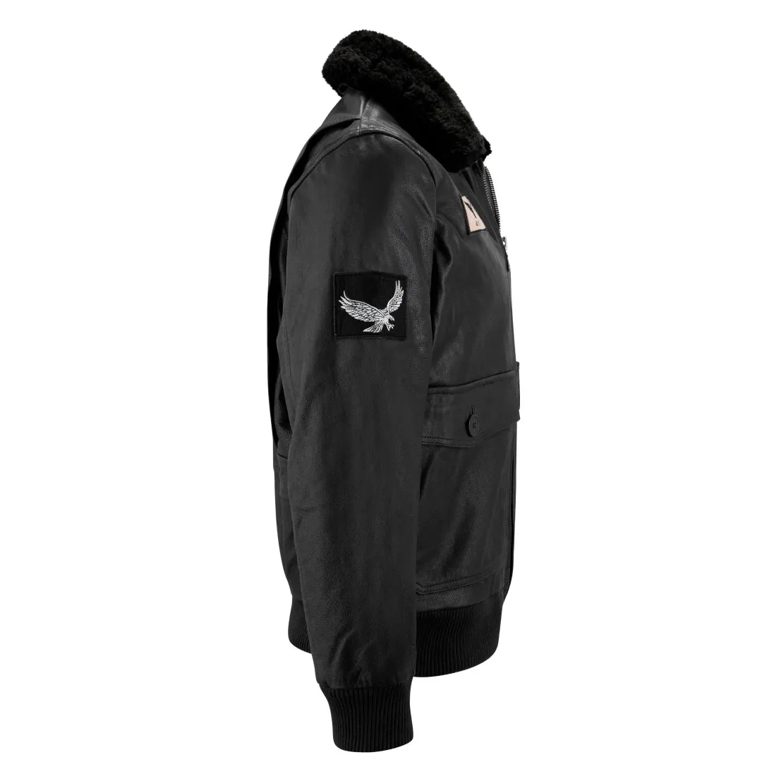 Men's Leather US Aviator Air Force Pilot Bomber Jacket Black Collar
